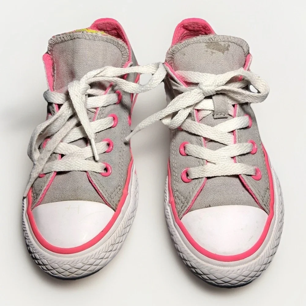 Converse Chuck Taylor All Star Junior 13 Grey Neon Pink Lime Double Tongue Shoes